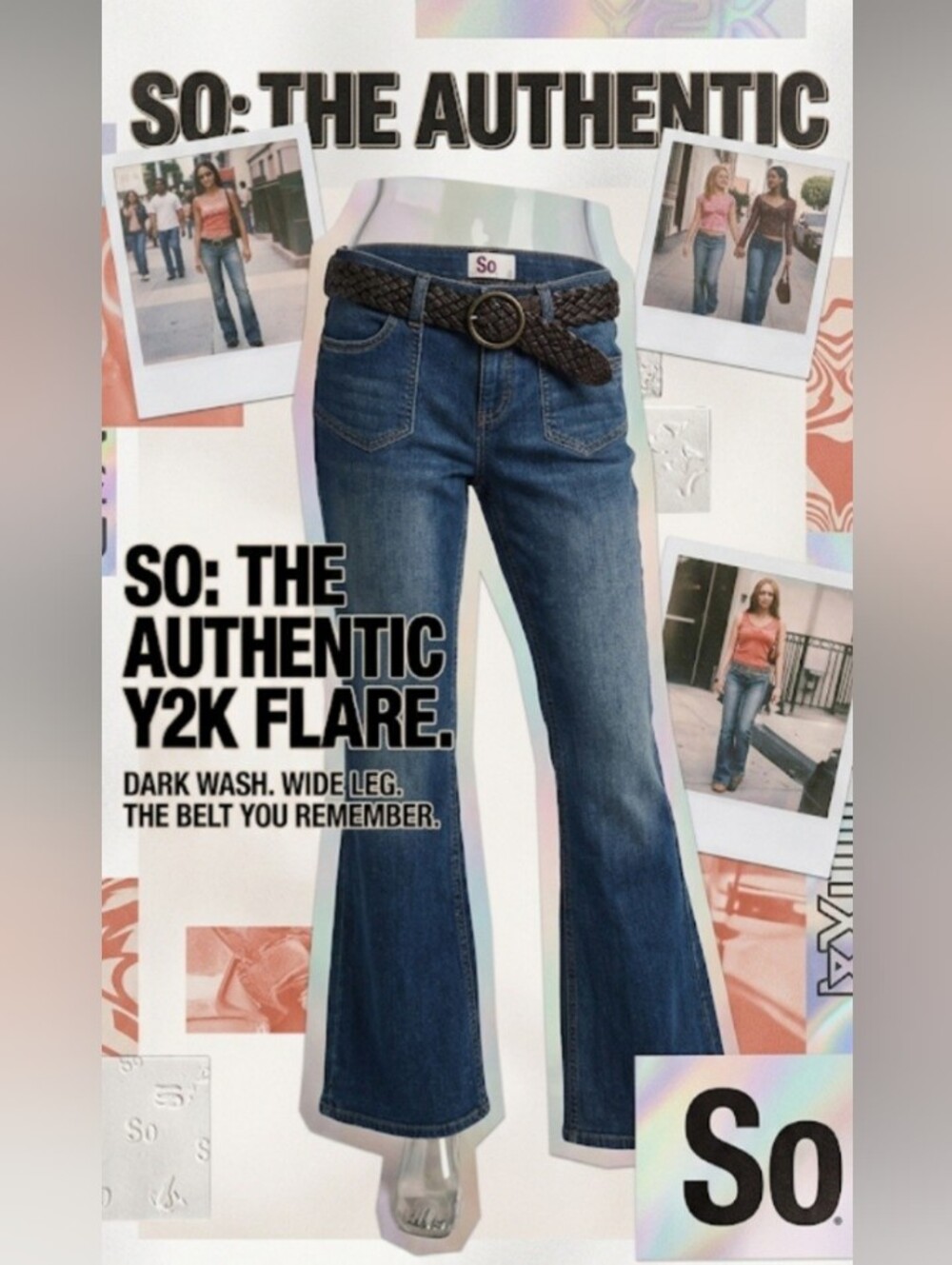 Y2K SO Dark Wash Wide Leg Flare Jeans w/Belt!!!!!